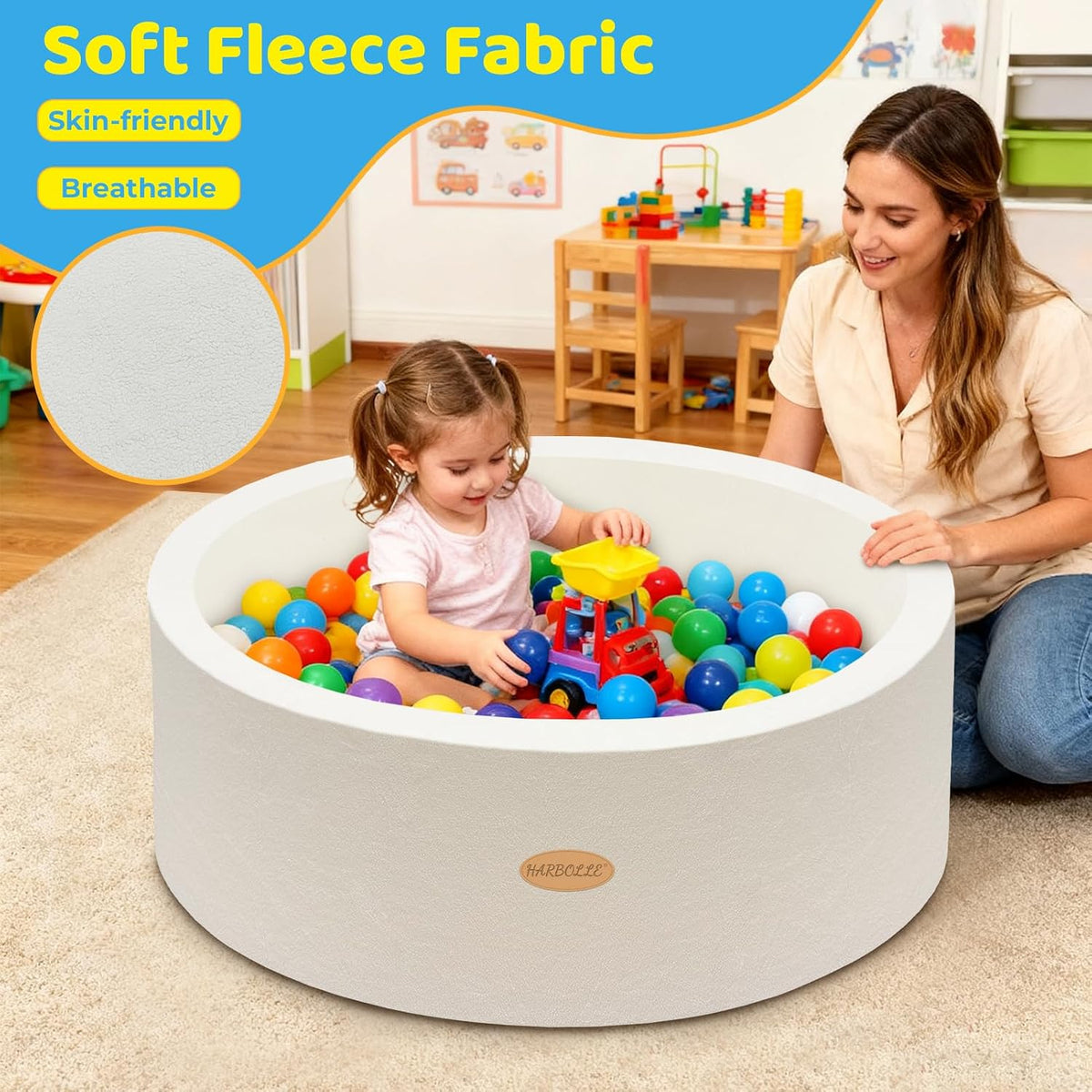 HARBOLLE 35.4" Soft Fleece Ball Pit for Toddlers - White - image 2