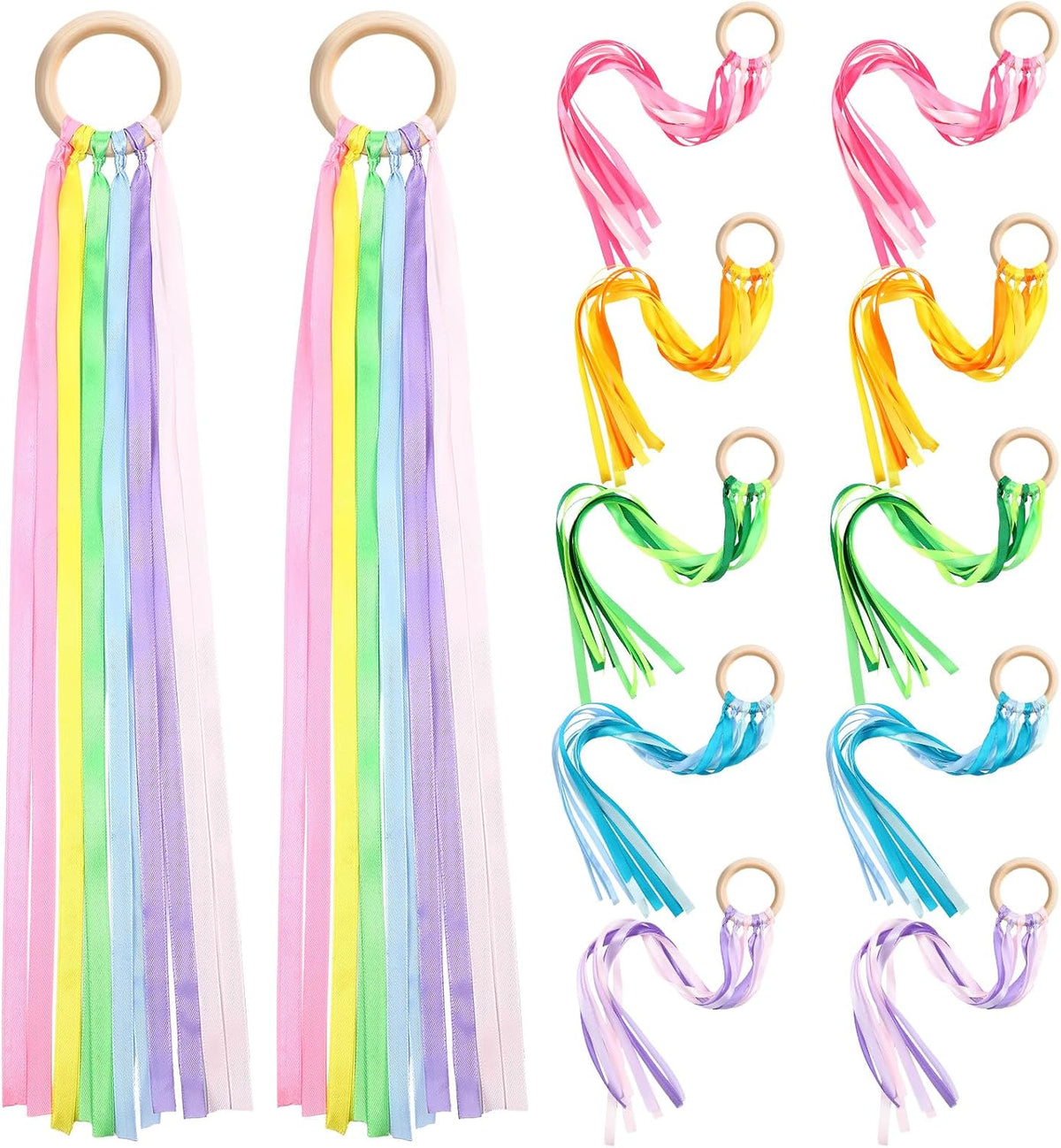 Deekin rainbow ribbon rings, wooden Waldorf hand kites with bright streamers - view 4