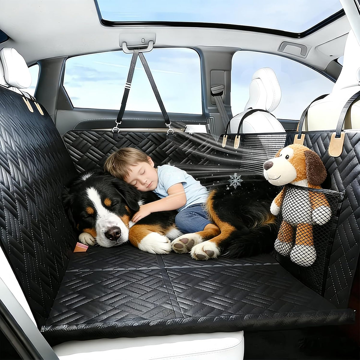 Thickened Dog Bed for Car Back Seat, Upgraded Bottom Non-Slip - Black