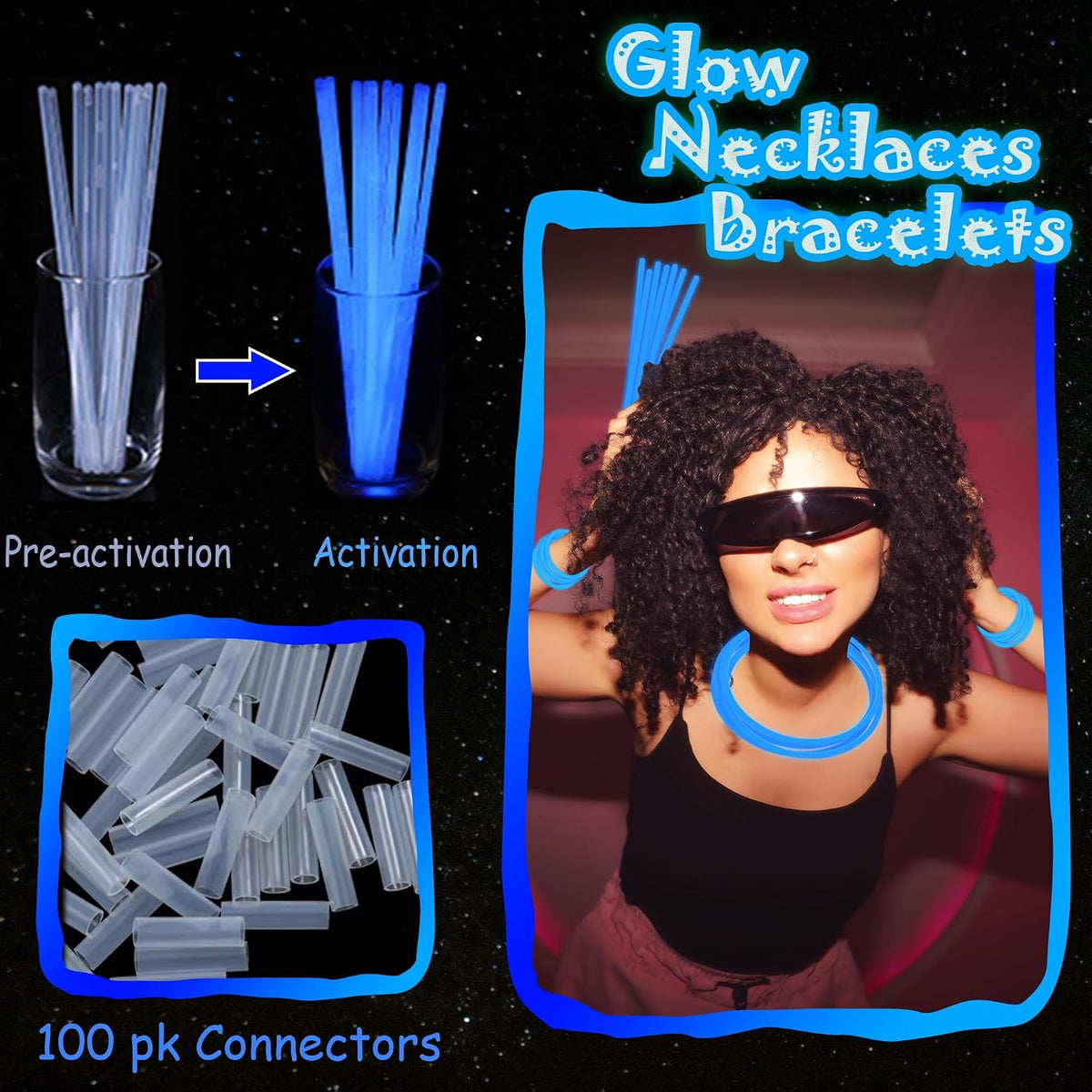ILHSTY 100 pack green 8 inch glow sticks with connectors for necklaces - view 12