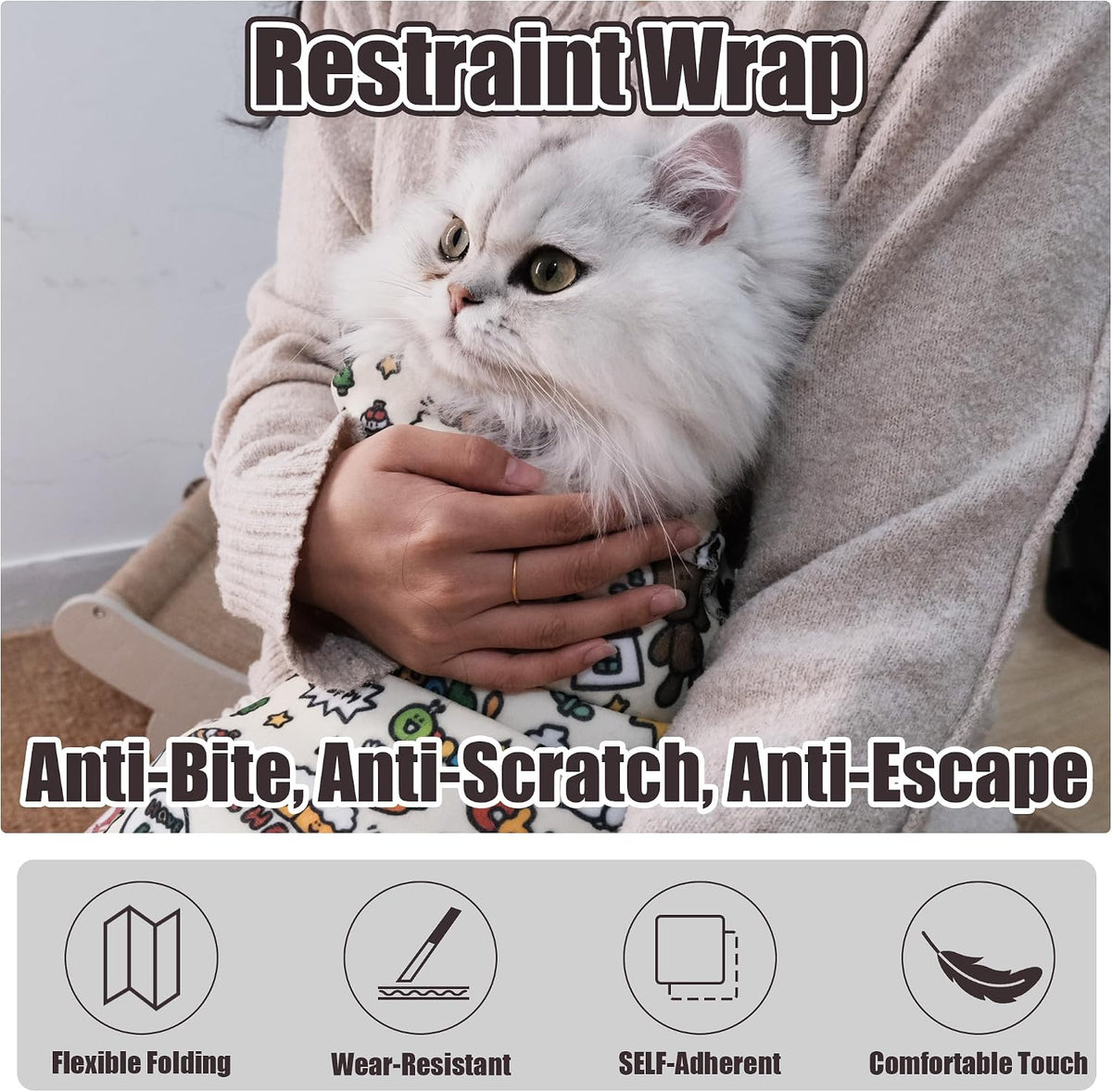 27.6" Cat Grooming Wrap Cat Wrap for Cutting Nails L – Essentials for Cats - XL-35.5inch (within 26lbs) / #A1 - image 3