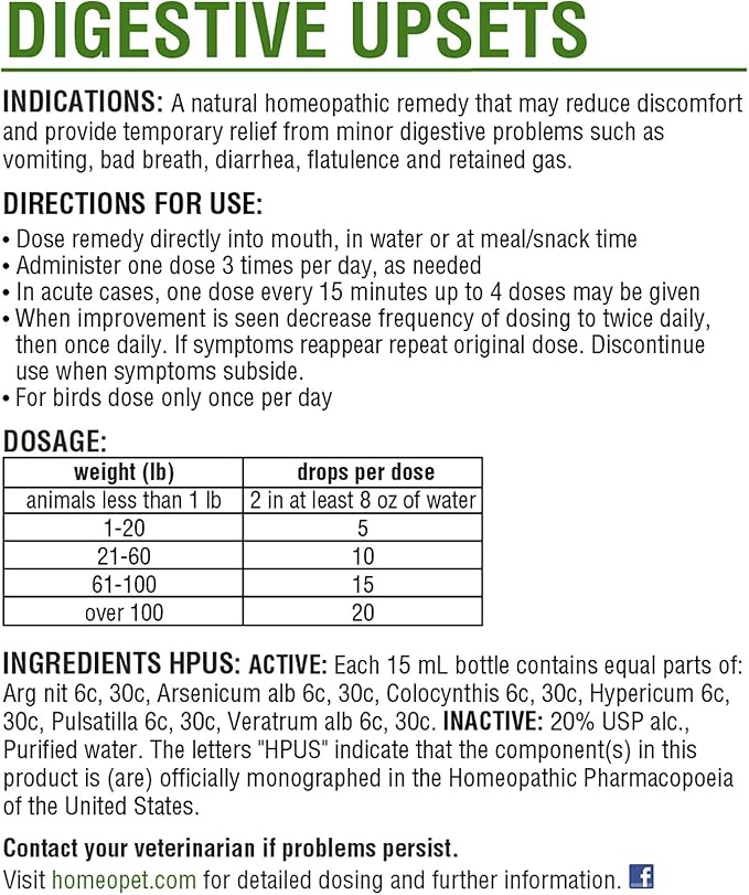 HomeoPet Digestive Upsets, Safe, Gentle, and Natural Cat and Dog Digestive Support, 15 Milliliters