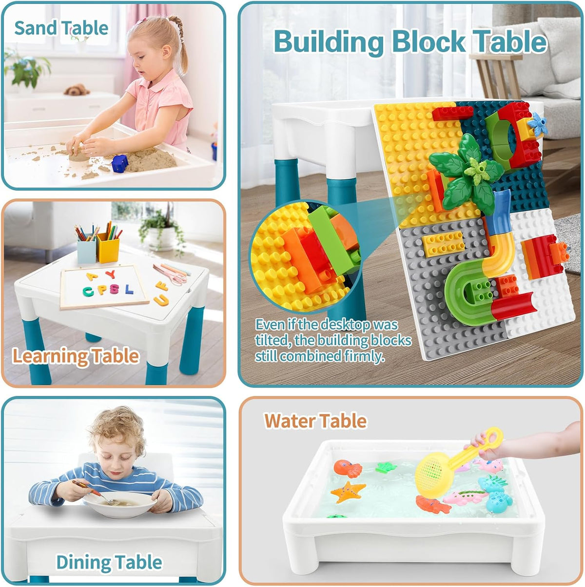 SWATOW 6-in-1 kids activity table with water and sand play and building blocks - view 3