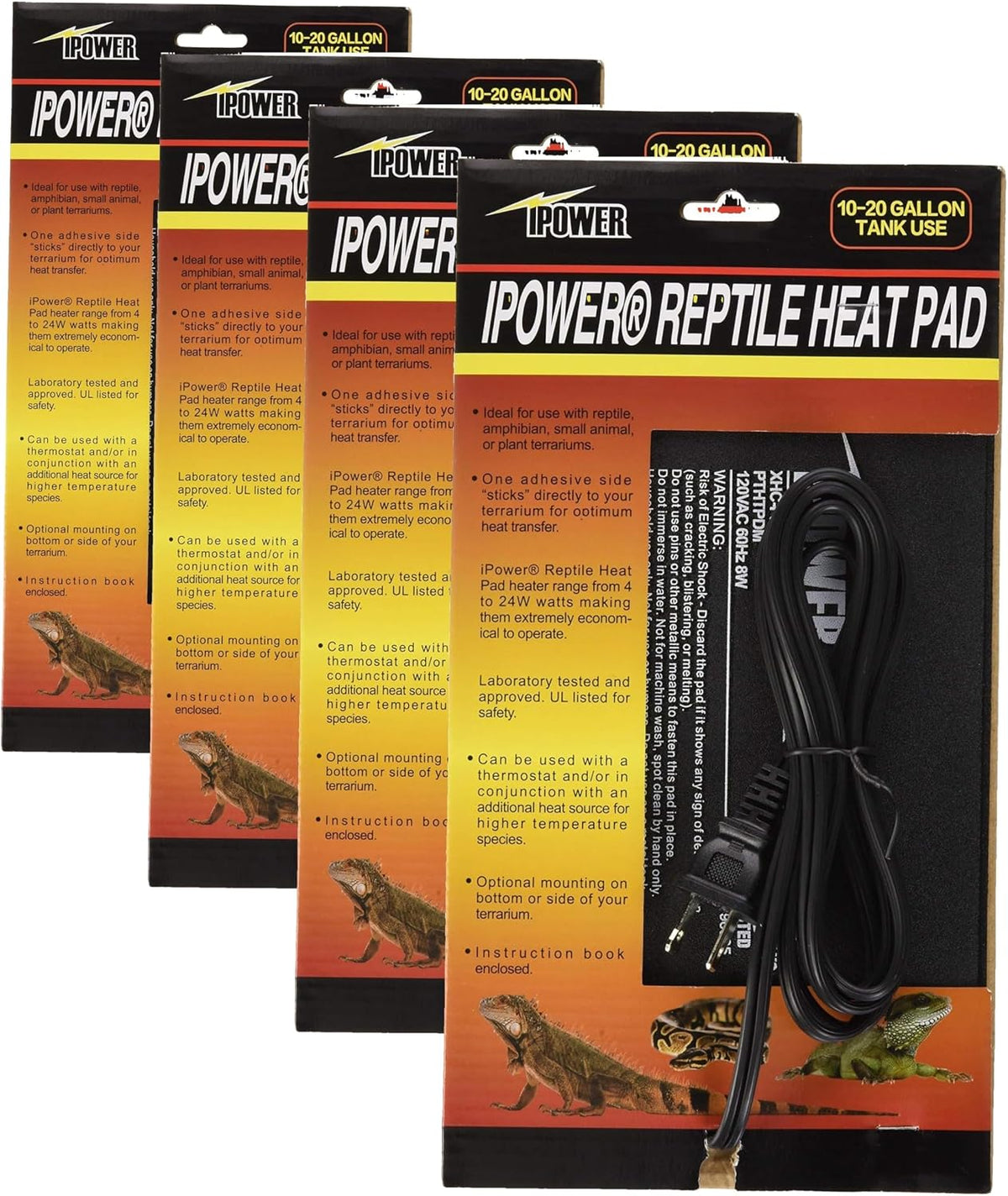 iPower 4 by 7-Inch Reptile Heating Pad Under Tank Terrarium Heater - Black-1 Pack / 6" X 8" (Pack of 4) / Heat Pad
