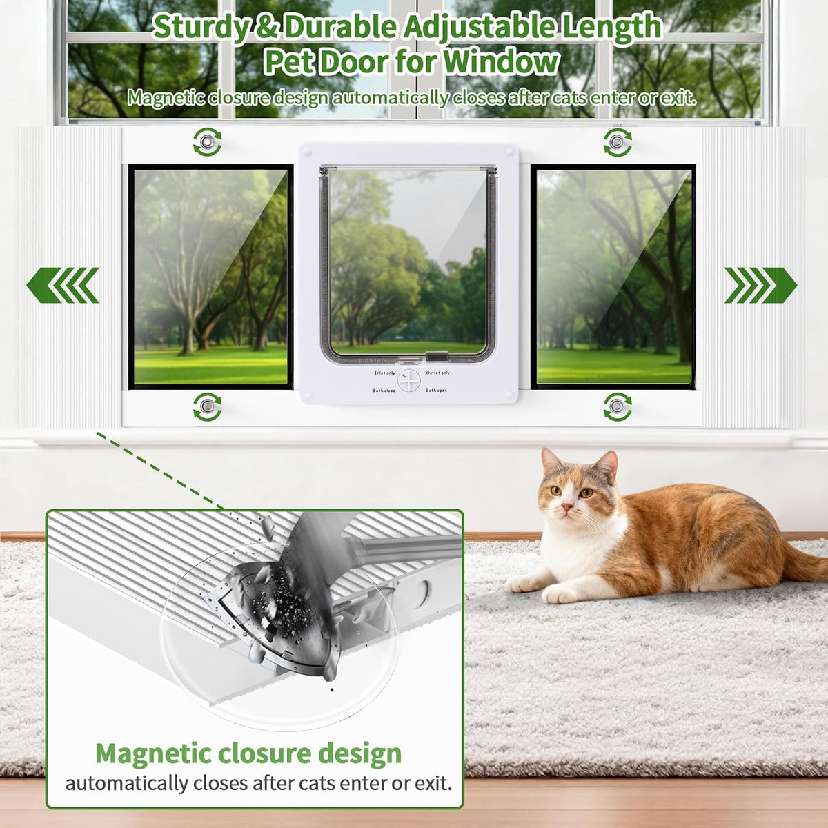 Zerzuo aluminum cat door for window with magnetic closure, fits 31 to 36 inch windows - view 4