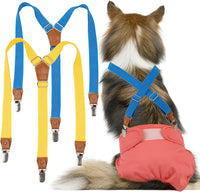 Pet Soft Dog Suspenders 2 Pieces Female Dog Diaper Suspenders - Gold & Blue / M/L