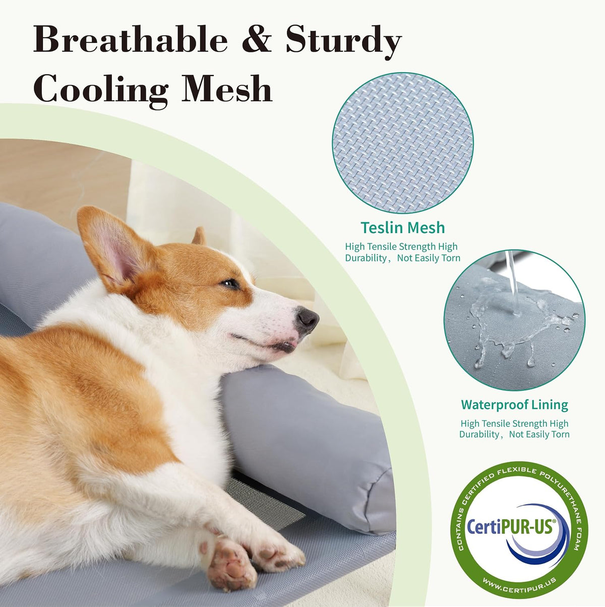 TJSOULER Cooling Elevated Dog Bed with Pillows - M(35x26x8)Inches / Grey - image 3