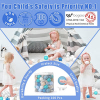 GOGOSO Ball Pit Balls Stars Moon Shapes Plastic Pitballs for Child - 100 balls / Pearl Gray+blue+green - image 2