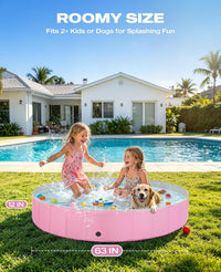 Jecoo Dog Pool for Large Dogs Kiddie Pool Hard Plastic Foldable Dog - Pink / XL-63" x 12" - image 2