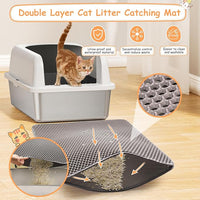 Stainless Steel Litter Box with Lid, Metal Litter Box with Cat Litter Mat,Extra Large Enclosed Cat Litter Boxes for Multiple Cats, Anti-Leakage,Non-Stick, Easy to Clean, Included Mat, Scoop