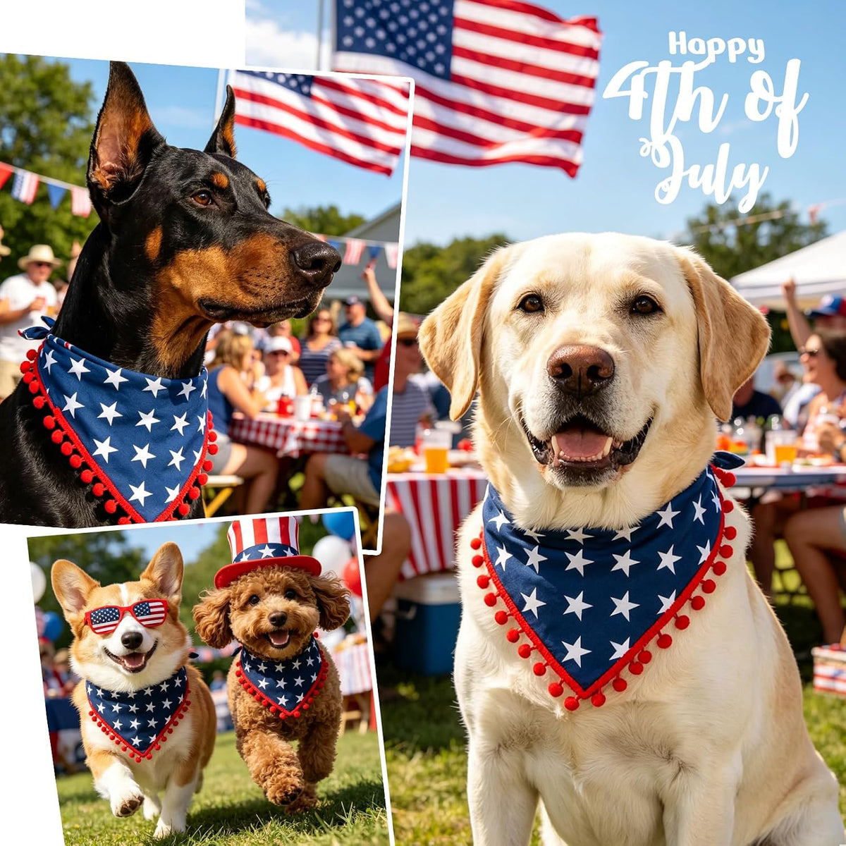 Halloween Dog Bandanas with No Tricks Sign - American Flag E / Large - image 4