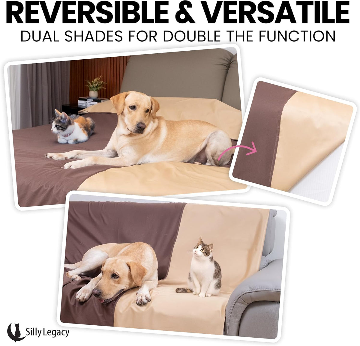 Thin Reversible Waterproof Protective Bed Cover, for Pets - King 96 x 100 inch / Brown - image 2