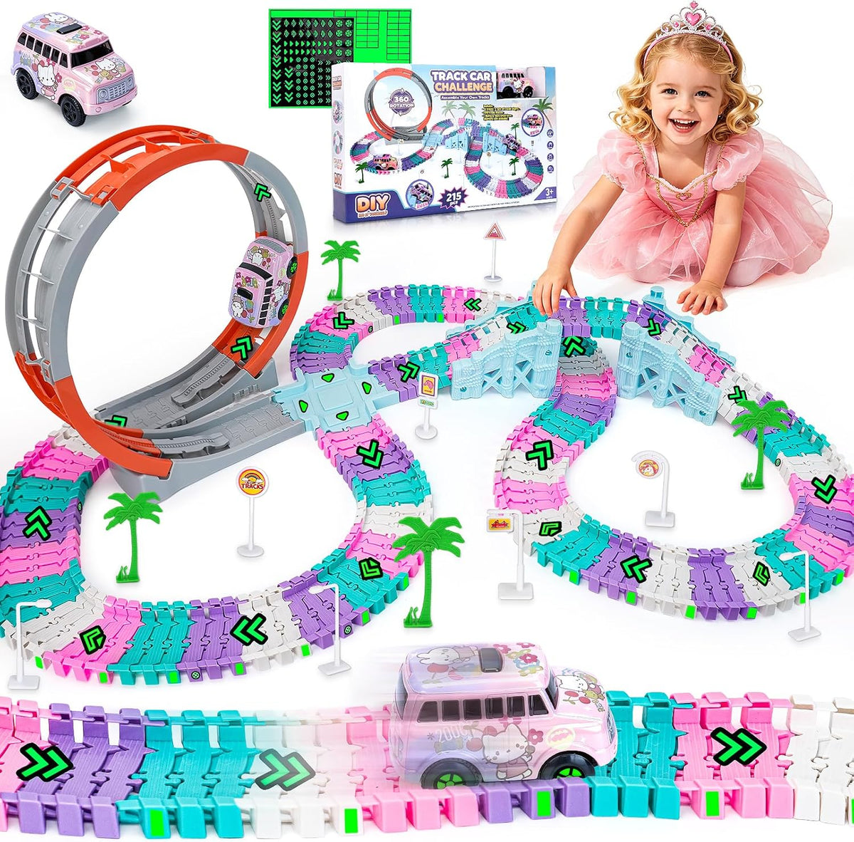 264 PCS Construction Race Tracks for Kids Toys - 360° Unicorn Race Track