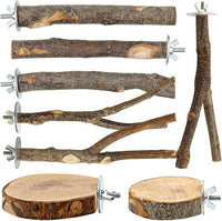 Natural Wood Bird Perches for Cage, Parrot Perch Stand & Platform, Bird Cage Accessories for Parakeets, Cockatiels, Conures, Lovebirds (Brown, Core Perch & Platform - 8PCS)