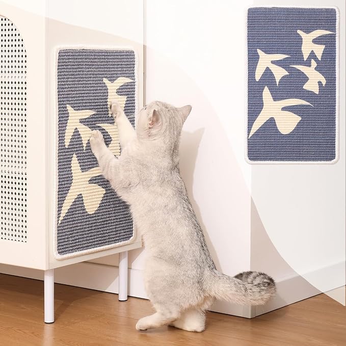 Sisal Cat Scratcher Post Mat (Use on Wall, Couch and Carpet), Durable and Shedding-Resistant Cat Scratching Surface - 21.7x13 inch with Adhesive Pads and Twist Pins (Matisse)