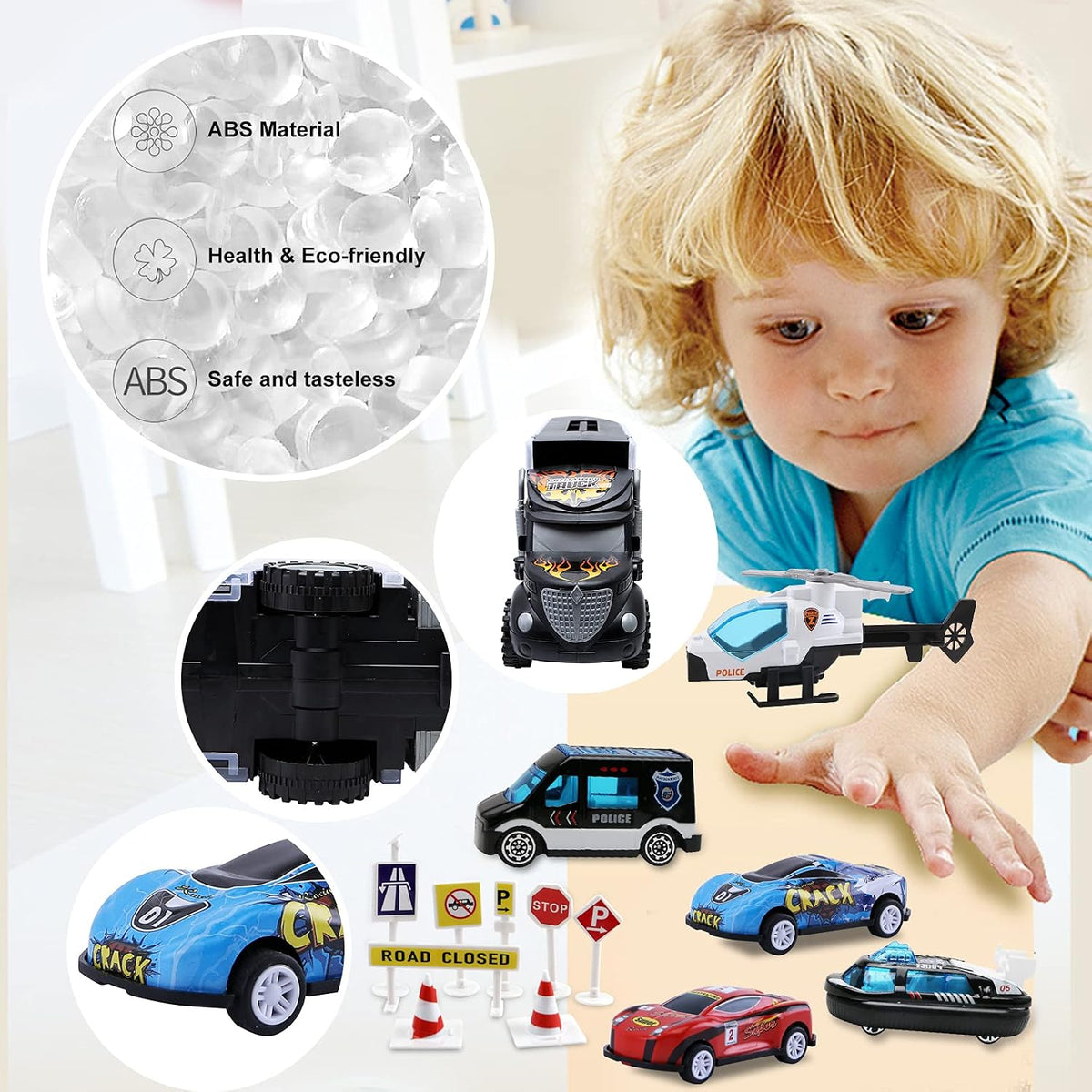 JODUDLR car carrier truck toy with 12 die-cast police and racing cars - view 5