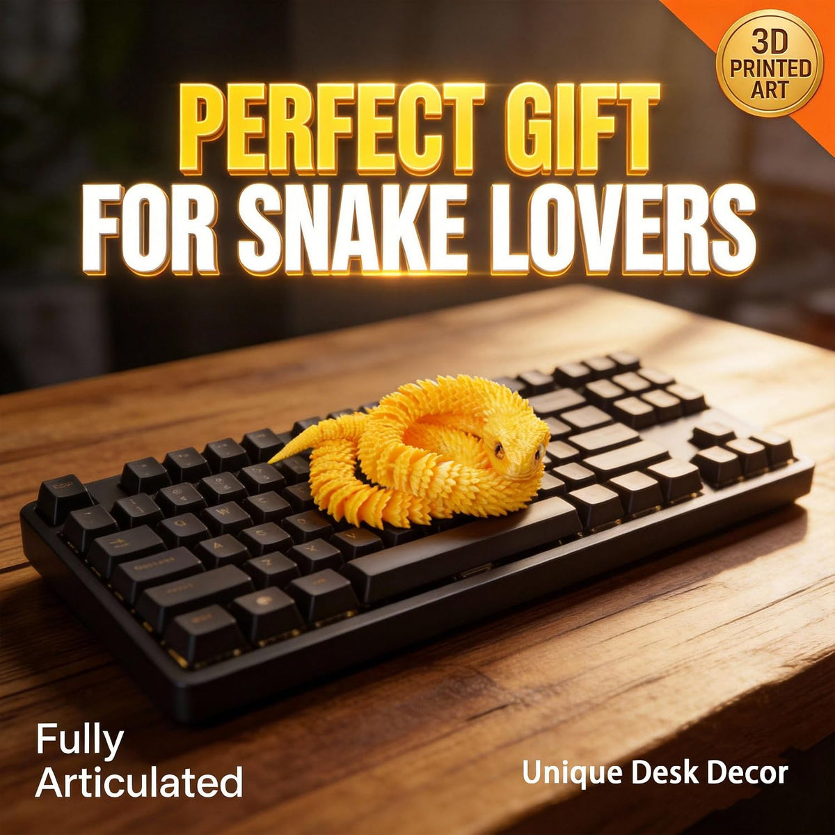 24in 3D Printed Snake Toys, Flexible 3D Printed Animal - Yellow / 24in - image 4