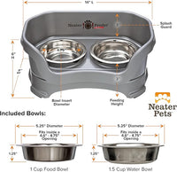 Neater Feeder Deluxe Mess Proof Cat Bowls Elevated for All Breeds – Made in USA – No Spill Raised Bowls for Indoor Cats – Stainless Steel Food and Water Bowl Set, Pet Dish Feeding Station, Grey