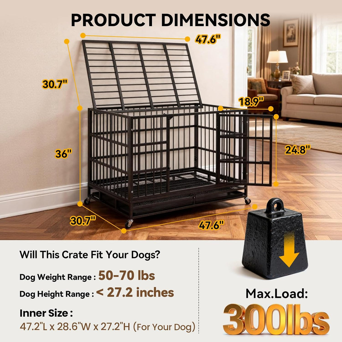 Oranland 48-Inch Heavy Duty Dog Crate for Large Dogs – Essentials for Dogs - image 2