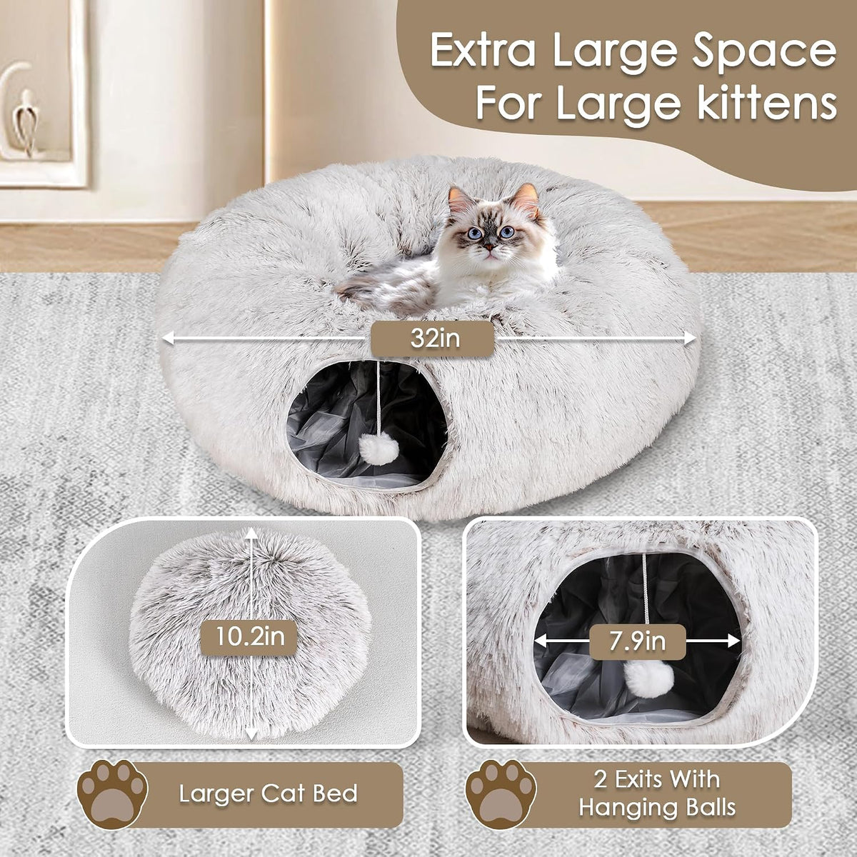 Cat Tunnel Bed for Indoor Cats - brown - image 3