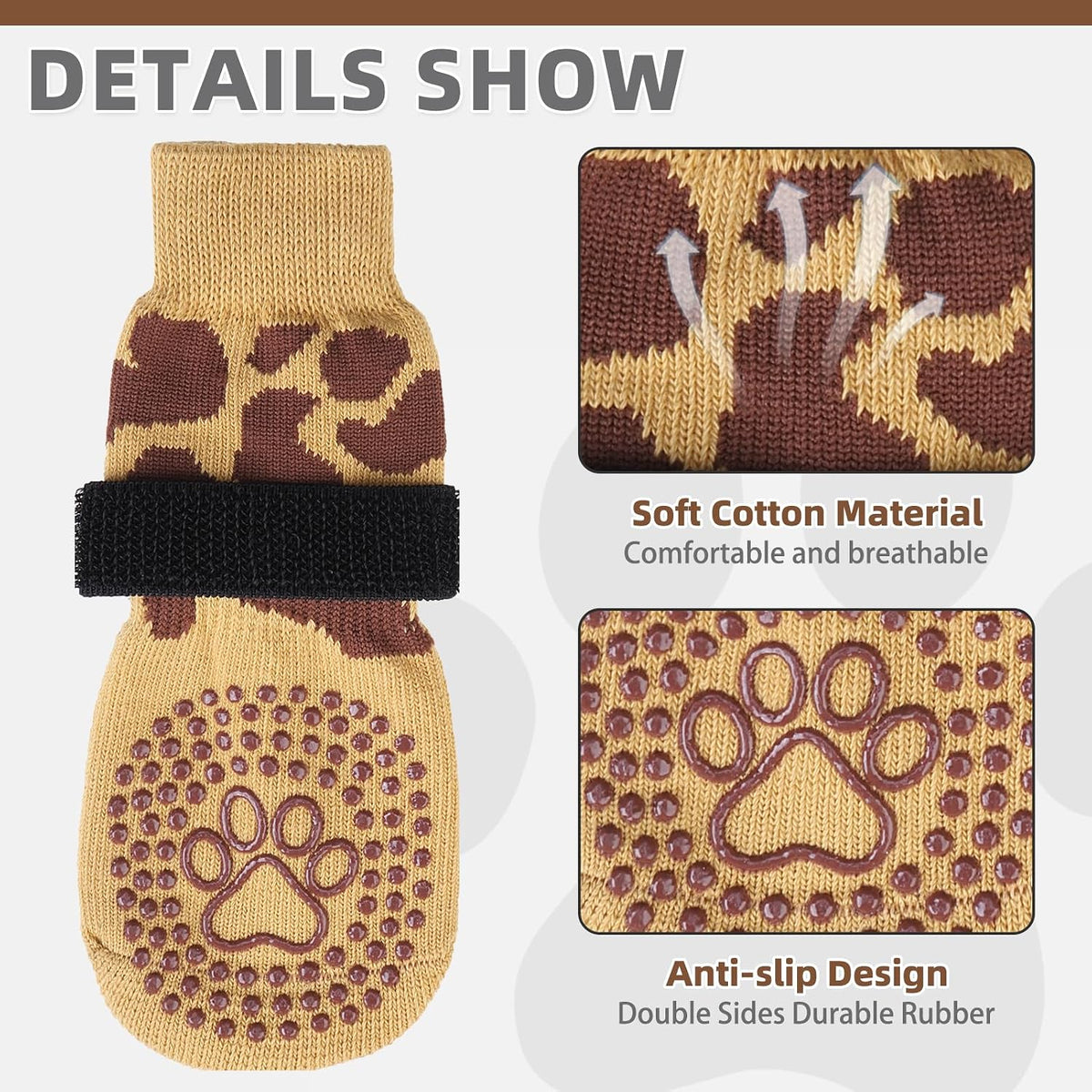 Dog Socks Shoes for Hot Pavement to Prevent Licking Paws - Deer Khaki / Medium (4 Pack) - image 3