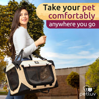 Cat & Dog Pet Carrier, Fits 2 Cats or Medium Dog Comfortably - Tan / Medium - image 4