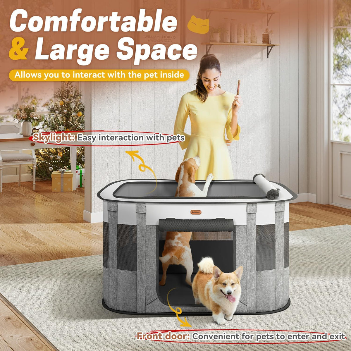 Foldable Pet Playpen, Cat & Puppy Playpen - Grey / 1 / Medium(32.3''×23.6''×21.6'') - image 2