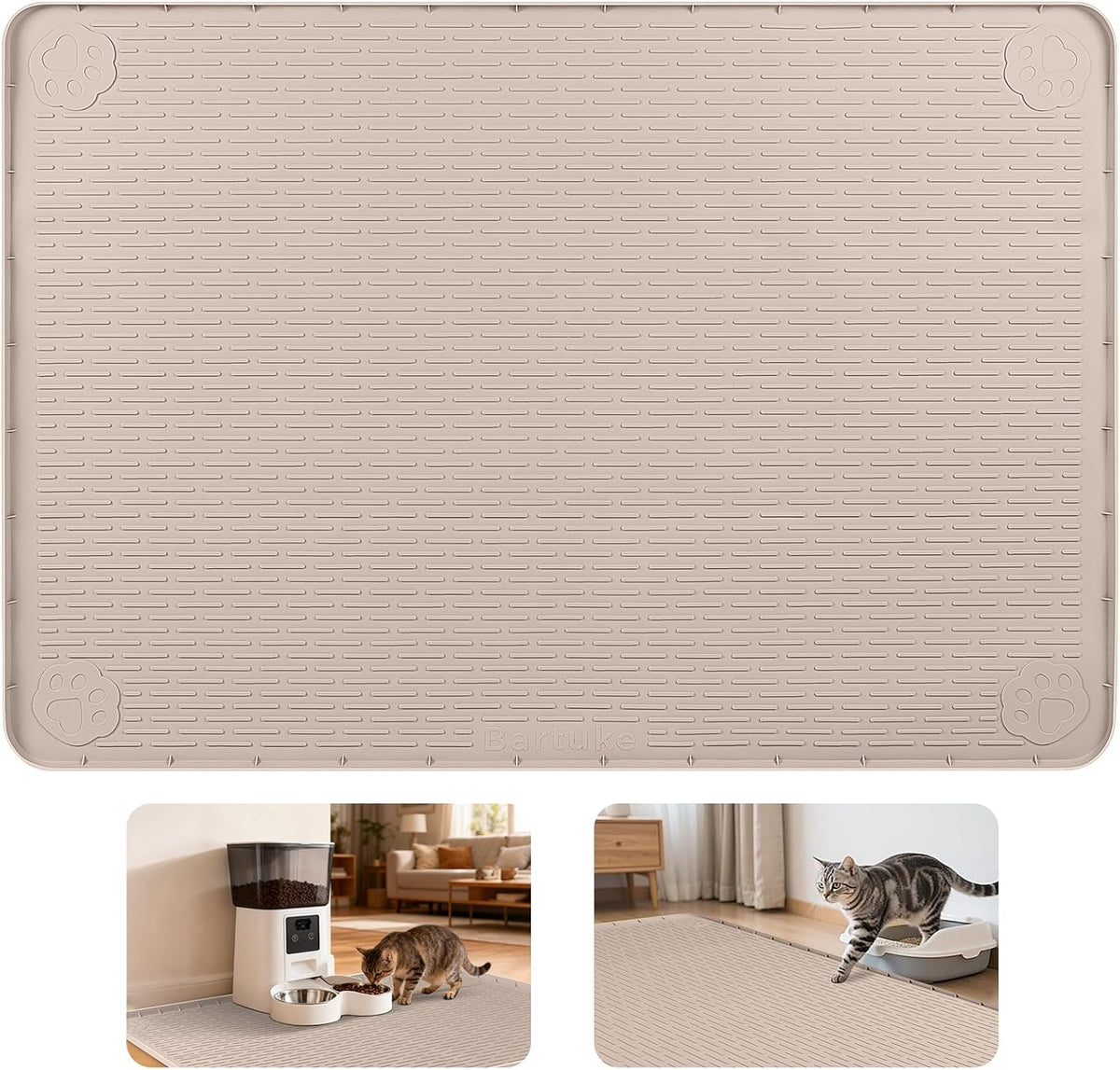 Cat Food Mat Extra Large Silicone Pet Bowl Mat 40''x28'' - Khaki / 40"L x 40"W