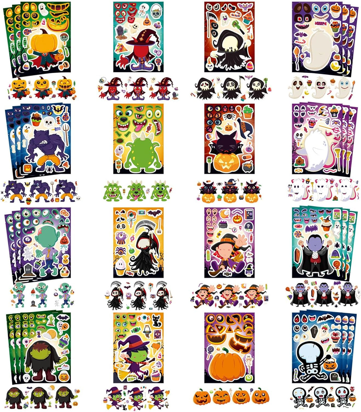 48PCS Halloween Make-a-face Stickers Halloween Characters Stickers - Halloween 16 Style - image 4