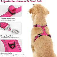 Dog Seat Belt Harness for Car, Dog Car Harness Adjustable Mesh Breathable & Dog Seatbelt Safety Tether with Elastic Bungee for Small Medium Large Pets(Rose, XL)