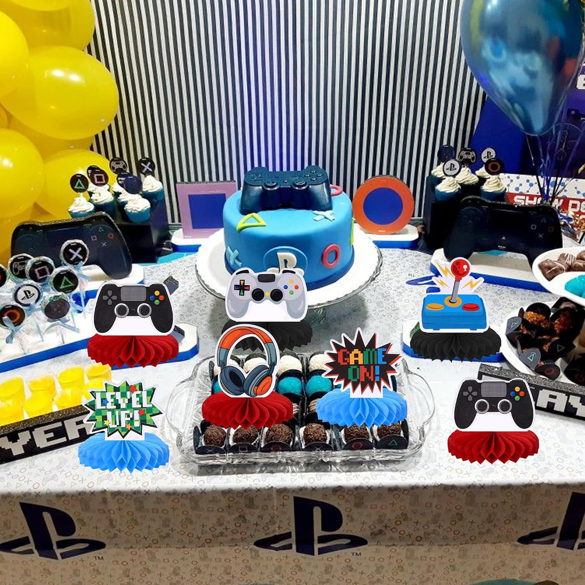 6 PCS Video Game Honeycomb Table Centerpiece Game On Controllers - image 3