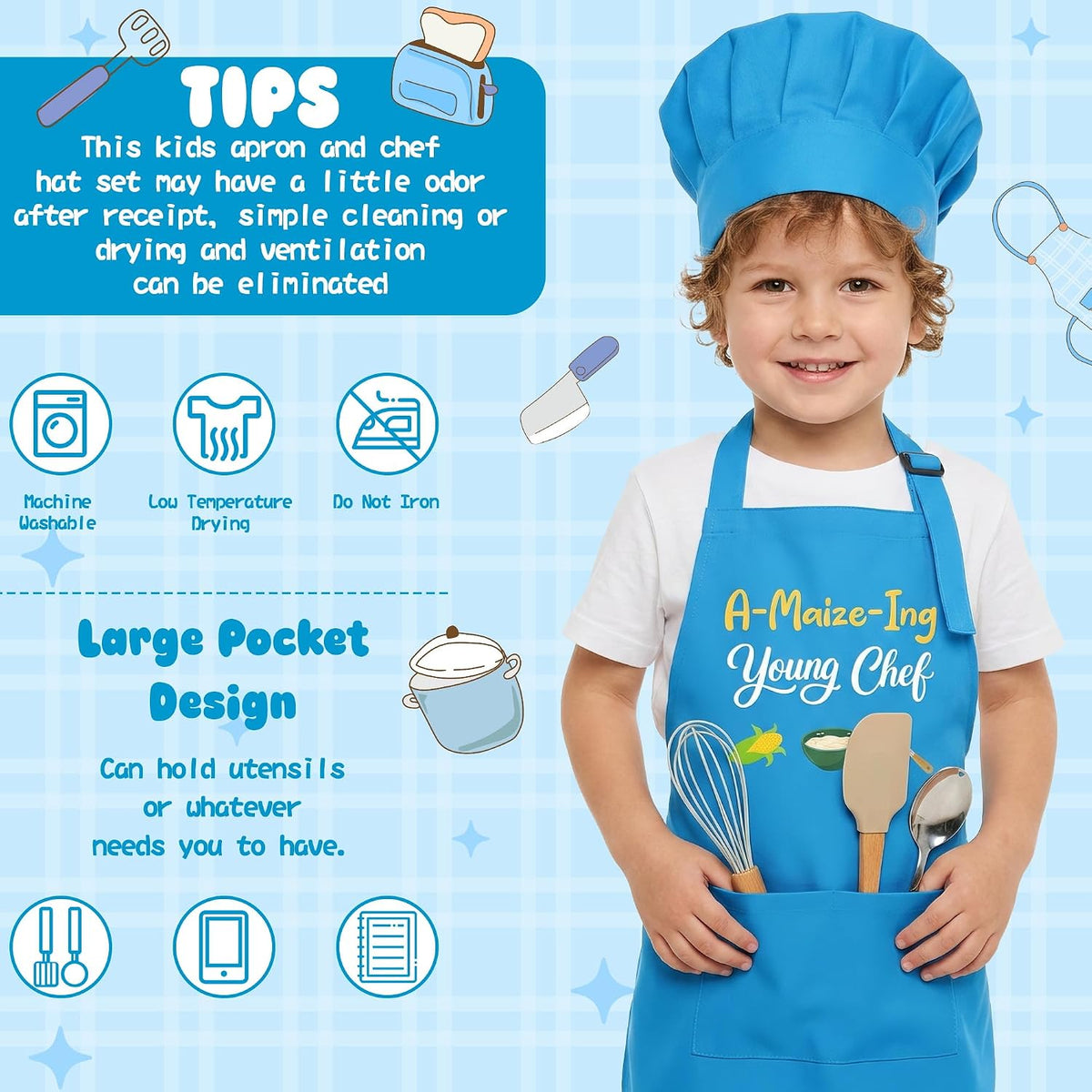 R HORSE Kid Apron and Chef Hat Set - A-maize-ing Young Chef - image 4