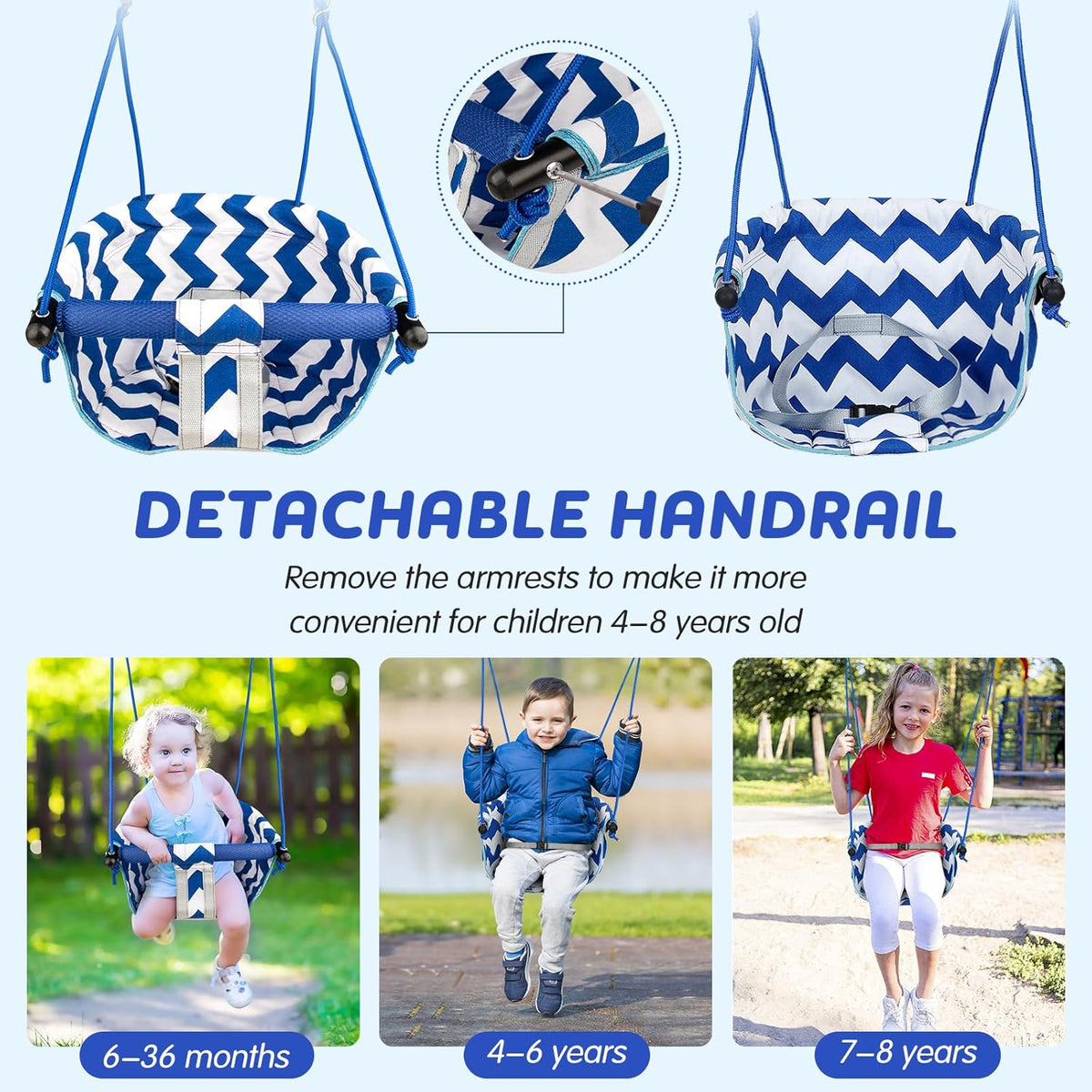 Shker toddler swing seat with soft cushion, detachable armrests and adjustable ropes - view 4