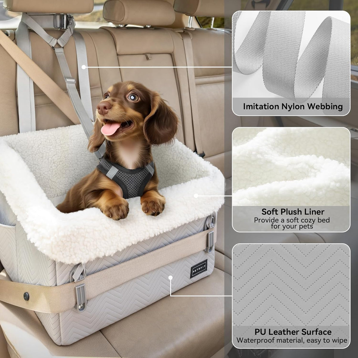 PETSFIT Small Dog Car Seat - Grey - image 3
