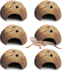 PINVNBY 2 PCS Natural Coconut Reptile Hideouts Lizard Coco Hut Hermit - Natural Surface / 6 PCS