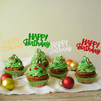 Gyufise 24Pcs Happy Birthday Cupcake Toppers Gold Glitter Celebrating - Silver Red Green Gold - image 3