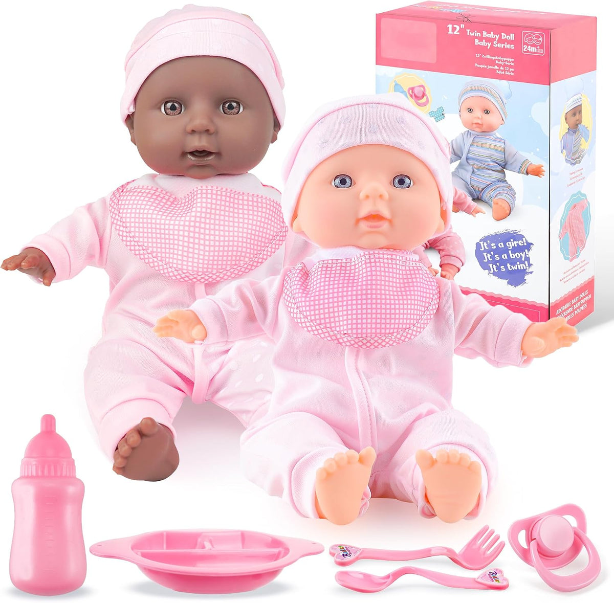 Toy Choi's Twin Baby Dolls 12 inch Soft Body Baby Doll - Pink