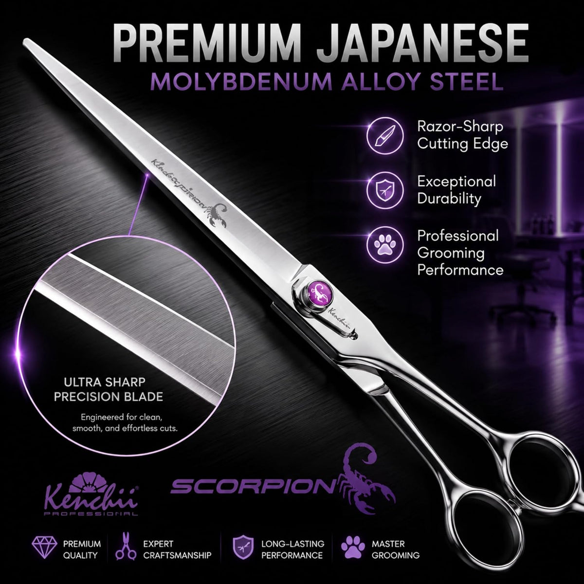 Kenchii Scorpion Dog Grooming Scissors 7in Curved - 9" Straight - image 2