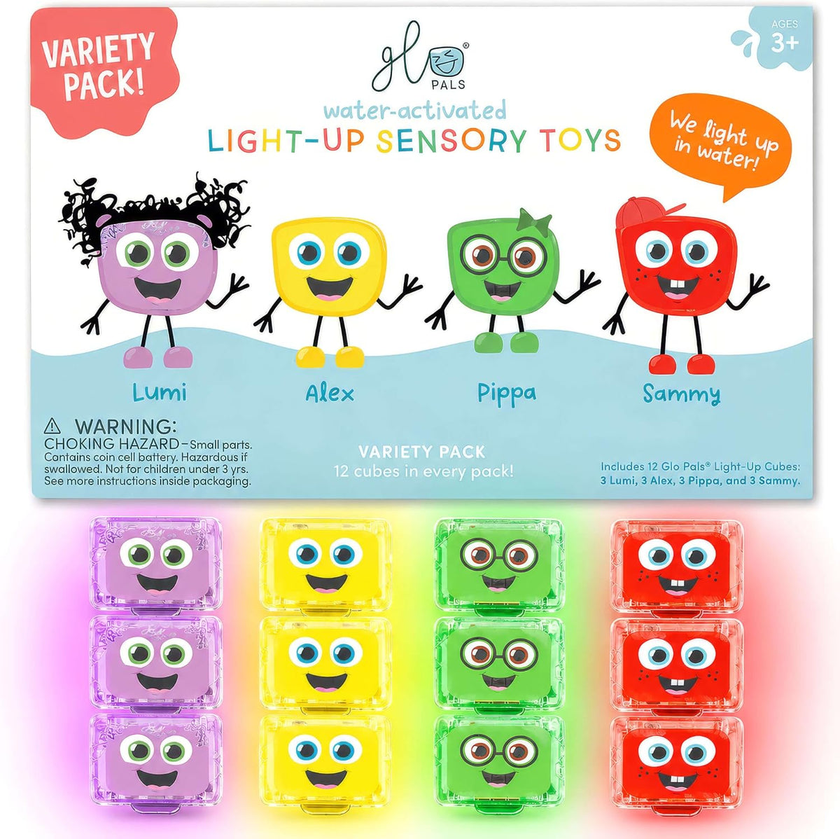 Glo Pals Water-Activated Light-Up Bath Toy Cubes, 4 Colors