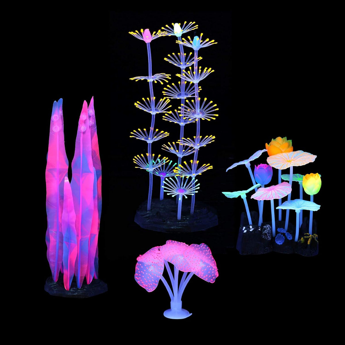 Glowing Fish Tank Decoration Aquarium Plants Accessories Kit #2 – Essentials for Fish - Lotus+Kelp+strip Coral+Anemone - image 3
