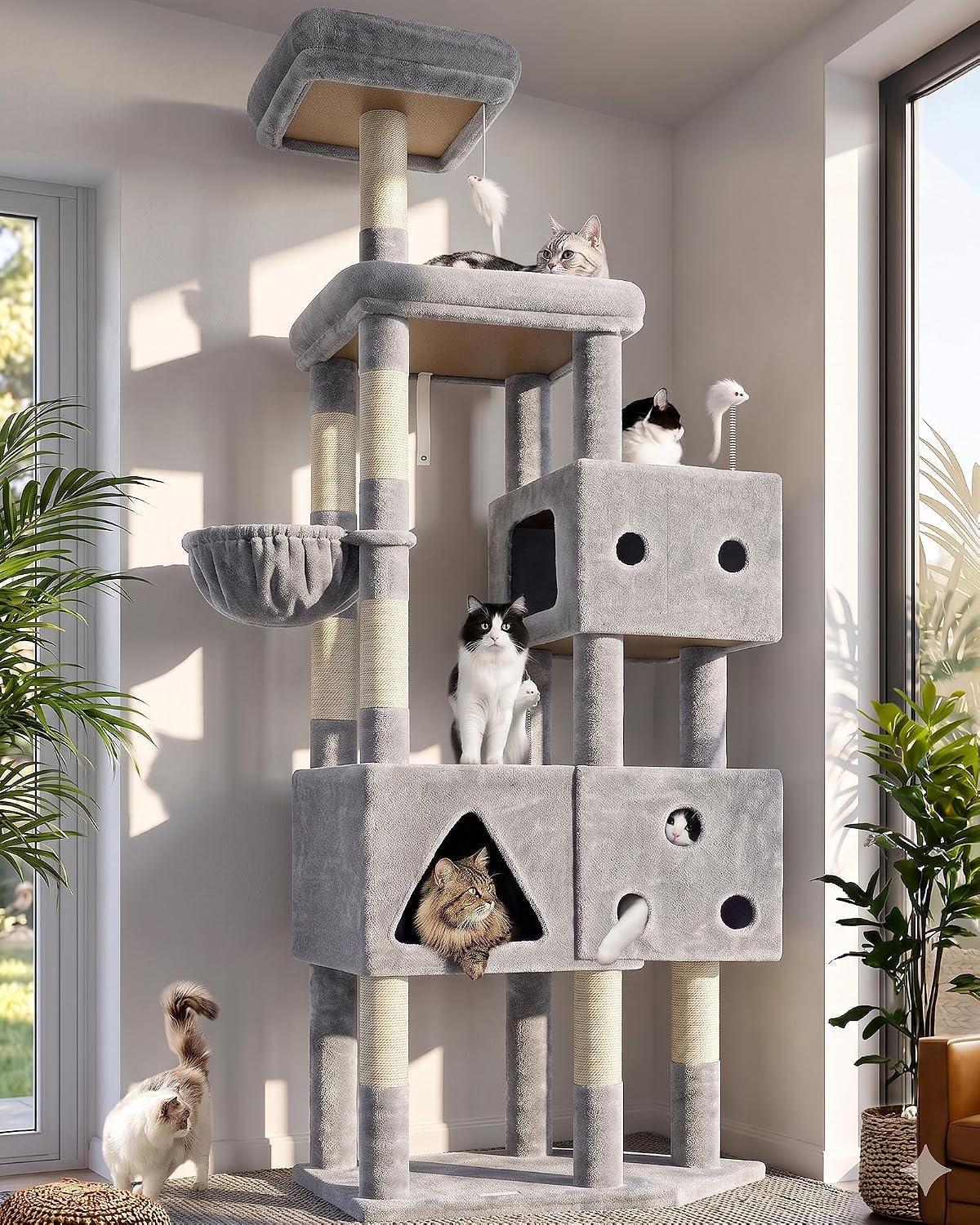 Globlazer Extra Large Cat Tower for Big Cats 20 lbs, F81 - 81 inch / Light Grey