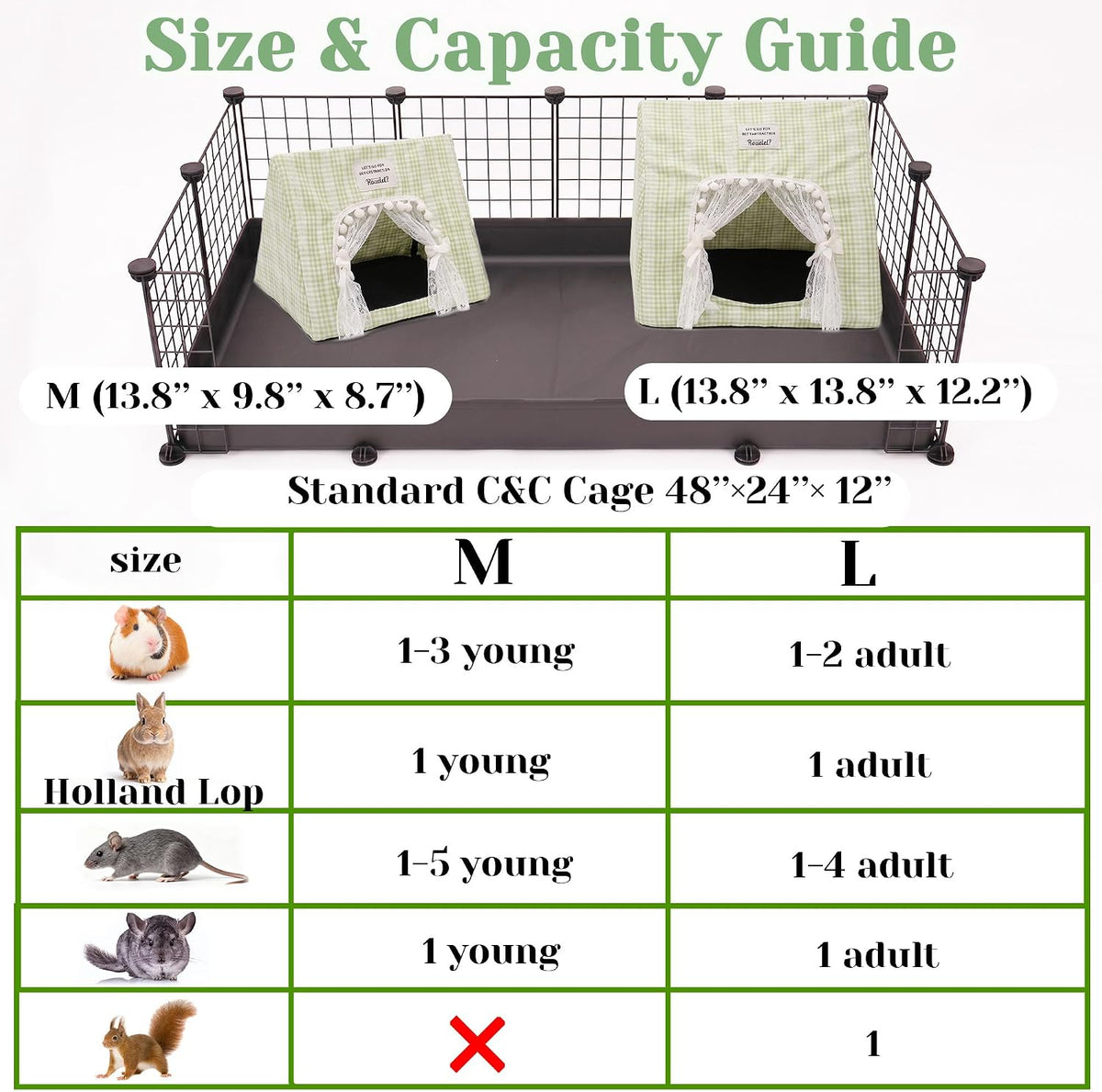 Jenvd Guinea Pig Hideout Large with Curtain - Grid / Large - image 2