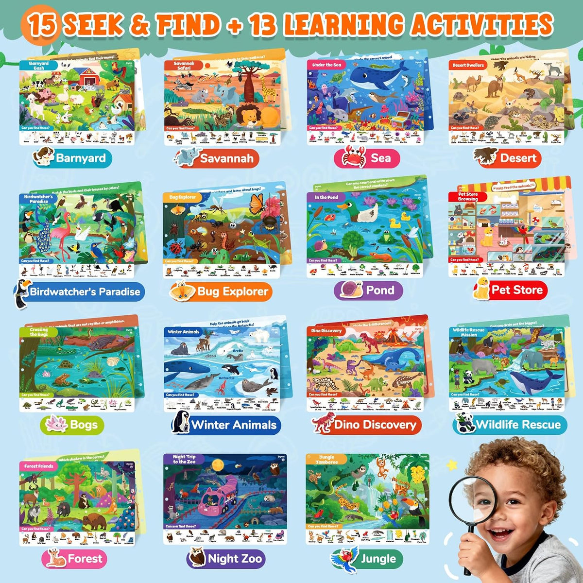 JoyCat seek and find activity book with dry erase markers, cloth and storage bag - view 18