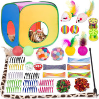 33Pcs Cat Toys Pack for Indoor Cats Kitten, with Cube Tunnel – Essentials for Cats - Game Tunnel Toy Set - For Cats Over 12lbs