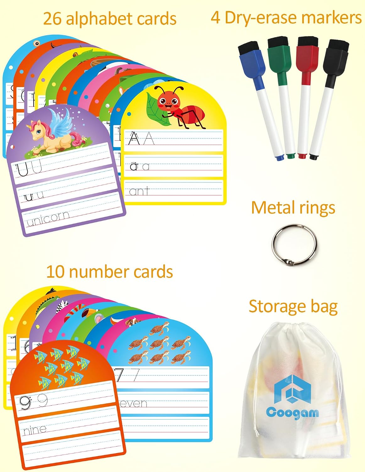 Coogam handwriting practice copybook with alphabet and number tracing pages and dry-erase markers - view 2