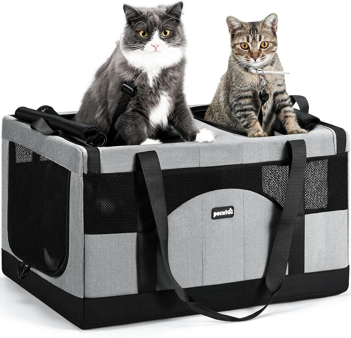 Pecute Large Cat Carrier, Soft Double Pet Crate for 2 Cats Travel, Green – Essentials for Cats - Grey