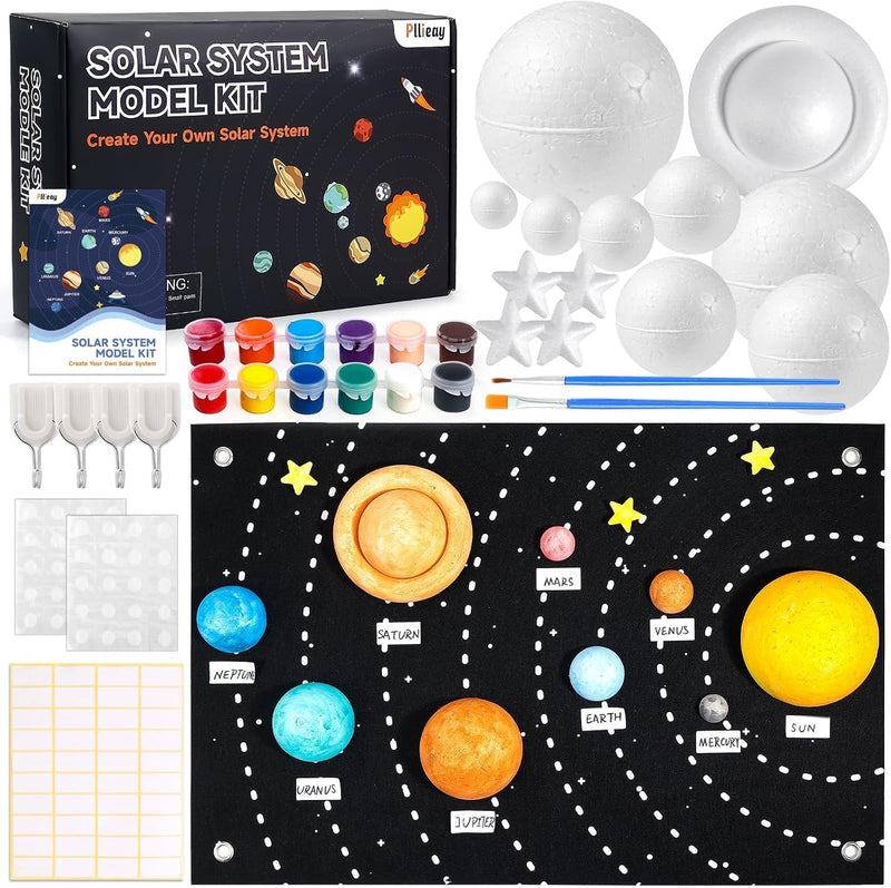 Pllieay solar system model kit with felt background, painted foam planets and stars