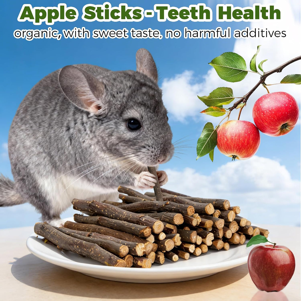 2Pcs Rotating Chinchilla Chew Toys - 2pcs / Small Chew Toy + 250g(0.55lb) Apple Sticks - image 3