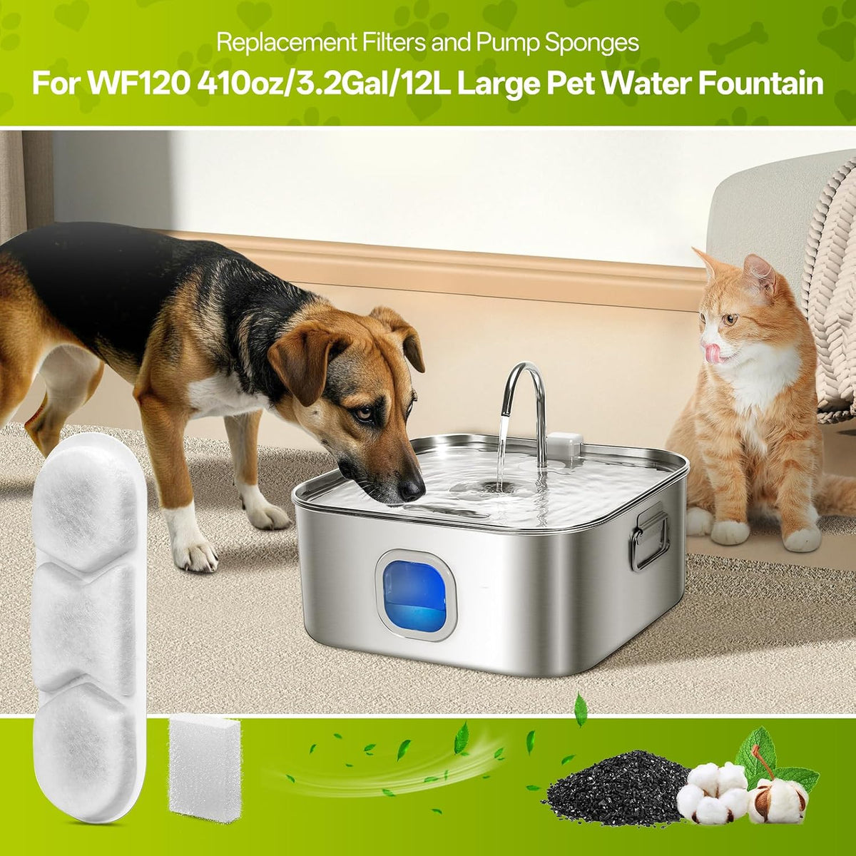 12 Pack Dog Water Fountain Replacement Filters for 410oz/3.2Gal/12L - 6 Pack - image 3