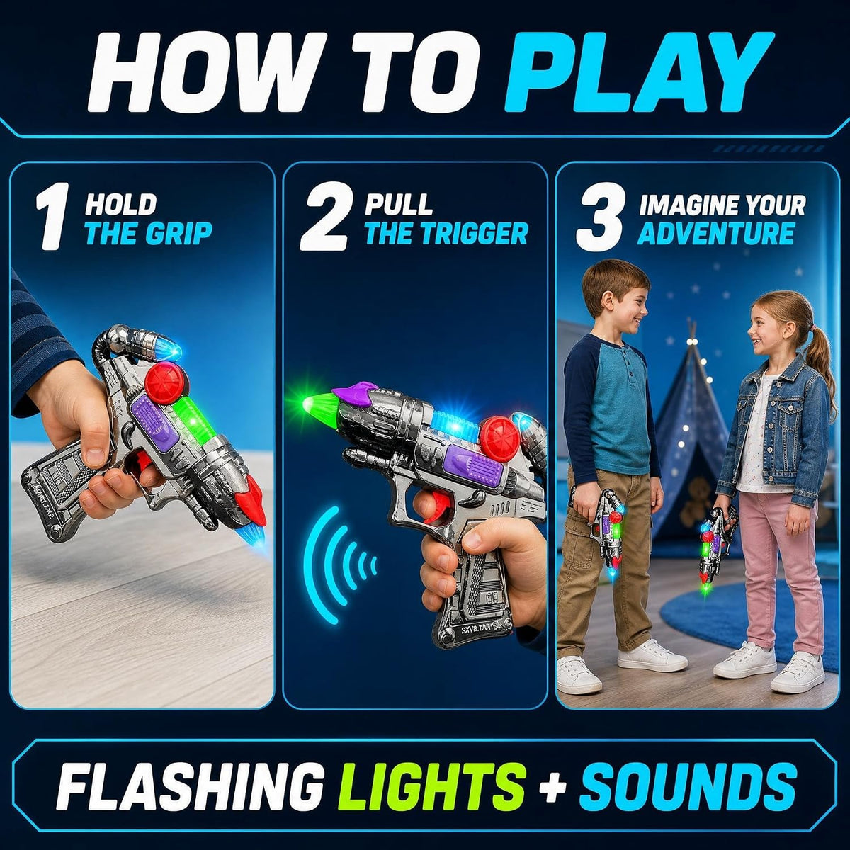 ArtCreativity Ranger Light Up Toy Gun Set of 2 with Flashing Lights - image 4